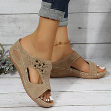 Load image into Gallery viewer, Women's Hollow Open Toe Fish Mouth Wedge Slippers - Libiyi