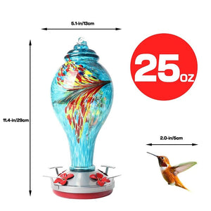 Hand Blown Glass Hummingbird Feeder - 25 Ounces - Libiyi