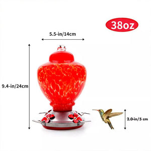 Hand Blown Glass Hummingbird Feeder  - 38 Ounces - Libiyi