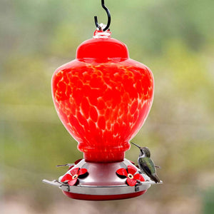 Hand Blown Glass Hummingbird Feeder  - 38 Ounces - Libiyi