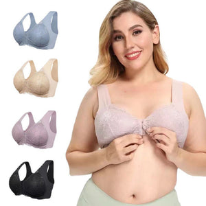 Women's Plus Size Lace Wide Straps Wireless Bra Front Closure Push Up Bras - Keillini