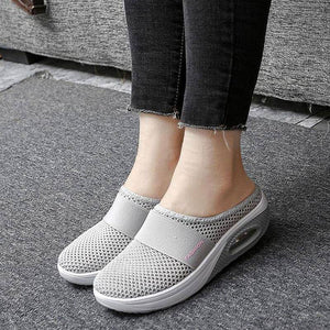 Libiyi Women Daily Fly Knit Fabric Summer Air Cushion Mule Slippers - Libiyi