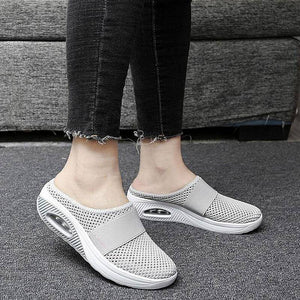 Libiyi Women Daily Fly Knit Fabric Summer Air Cushion Mule Slippers - Libiyi